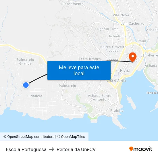 Escola Portuguesa to Reitoria da Uni-CV map