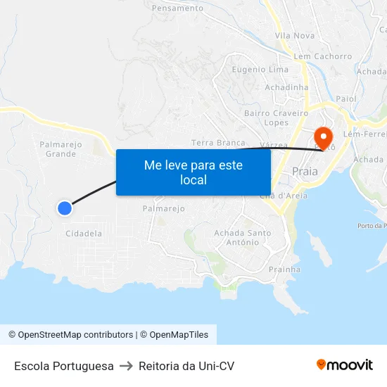 Escola Portuguesa to Reitoria da Uni-CV map