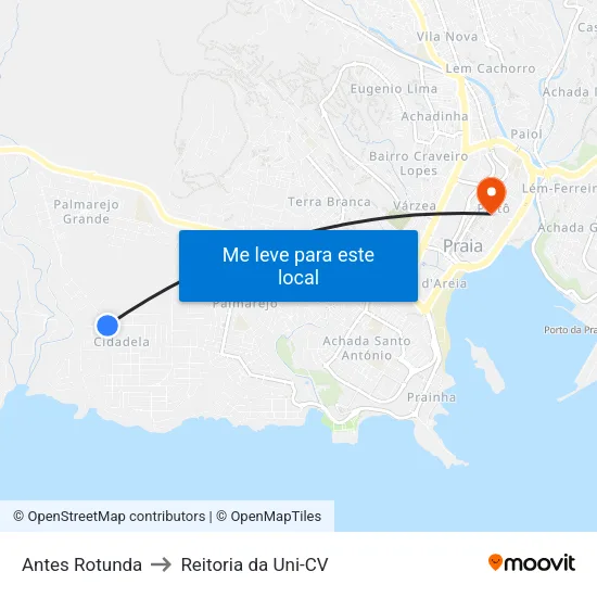 Antes Rotunda to Reitoria da Uni-CV map