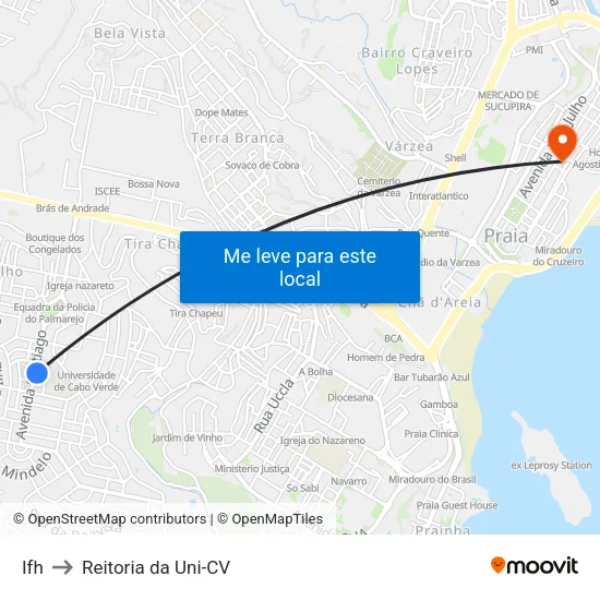 Ifh to Reitoria da Uni-CV map