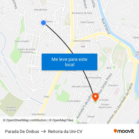 Parada De Ónibus to Reitoria da Uni-CV map