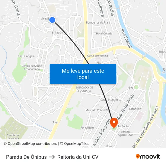 Parada De Ónibus to Reitoria da Uni-CV map