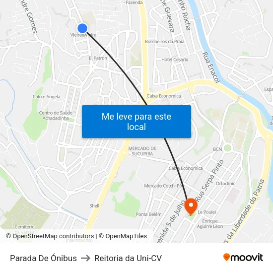 Parada De Ónibus to Reitoria da Uni-CV map