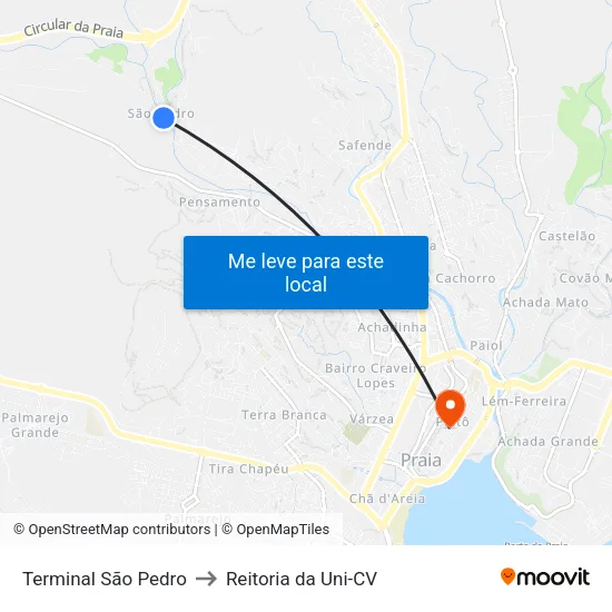 Terminal São Pedro to Reitoria da Uni-CV map