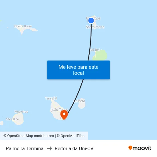 Palmeira Terminal to Reitoria da Uni-CV map