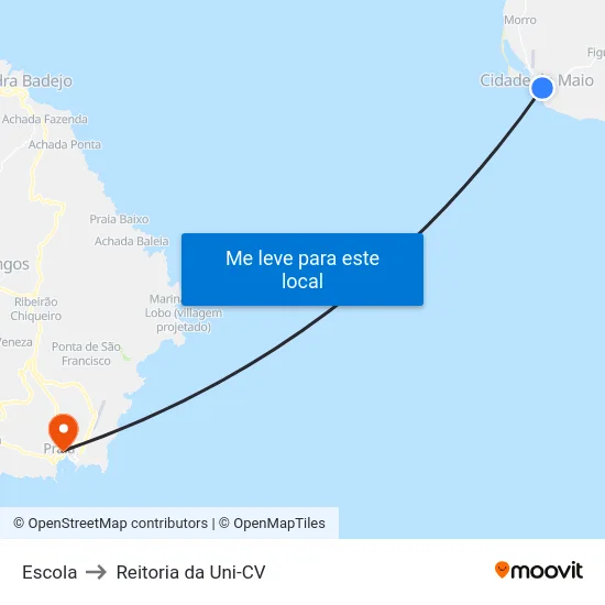 Escola to Reitoria da Uni-CV map