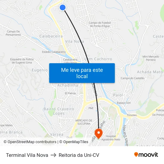Terminal Vila Nova to Reitoria da Uni-CV map