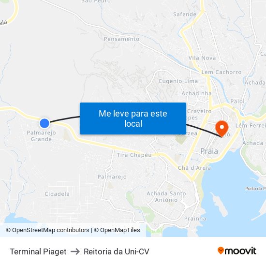 Terminal Piaget to Reitoria da Uni-CV map