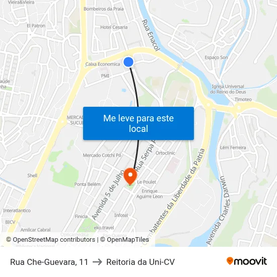 Rua Che-Guevara, 11 to Reitoria da Uni-CV map
