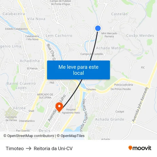 Timoteo to Reitoria da Uni-CV map