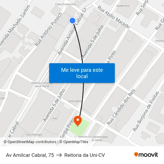 Av Amilcar Cabral, 75 to Reitoria da Uni-CV map