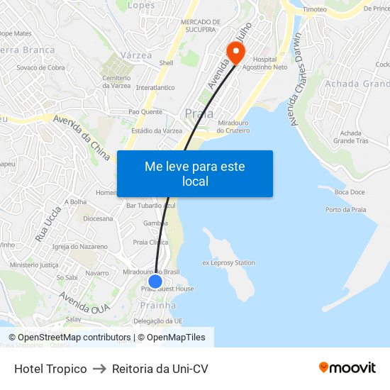 Hotel Tropico to Reitoria da Uni-CV map