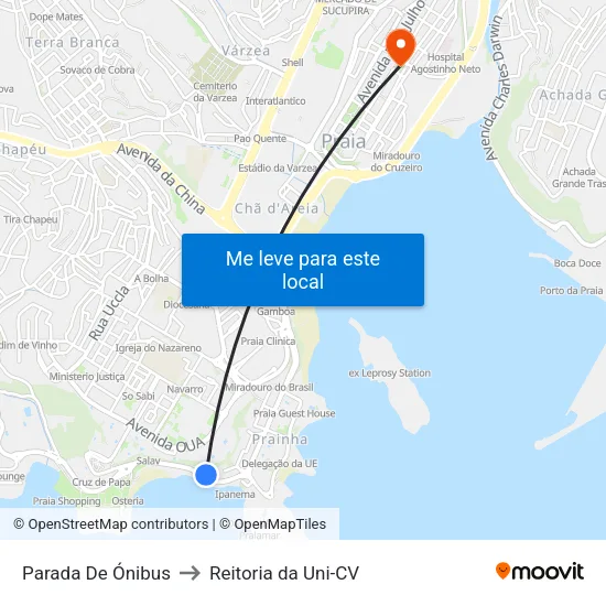 Parada De Ónibus to Reitoria da Uni-CV map