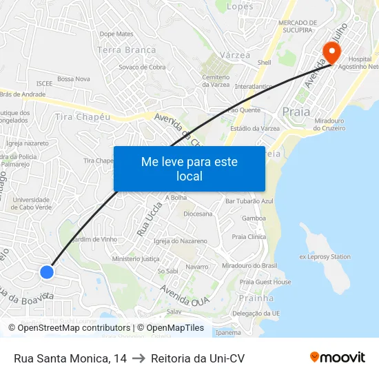 Rua Santa Monica, 14 to Reitoria da Uni-CV map