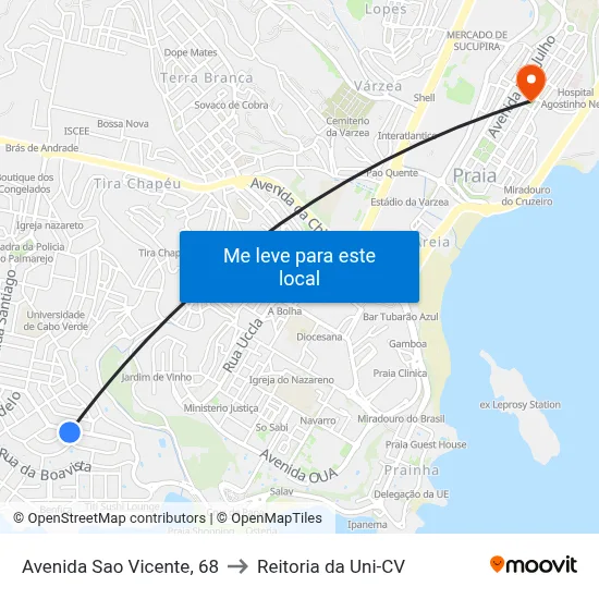 Avenida Sao Vicente, 68 to Reitoria da Uni-CV map
