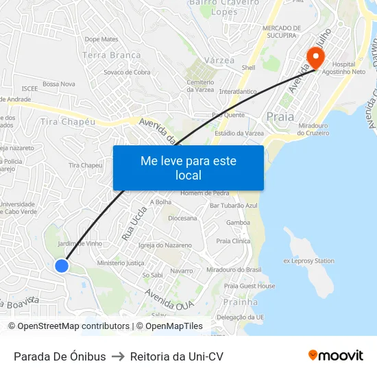 Parada De Ónibus to Reitoria da Uni-CV map