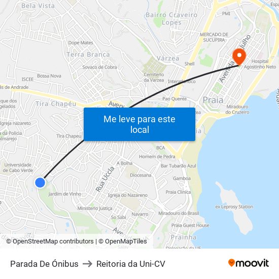 Parada De Ónibus to Reitoria da Uni-CV map