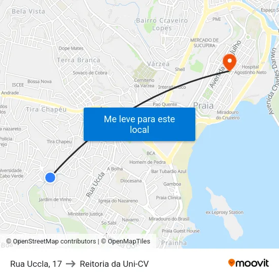 Rua Uccla, 17 to Reitoria da Uni-CV map