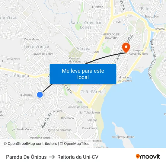 Parada De Ónibus to Reitoria da Uni-CV map