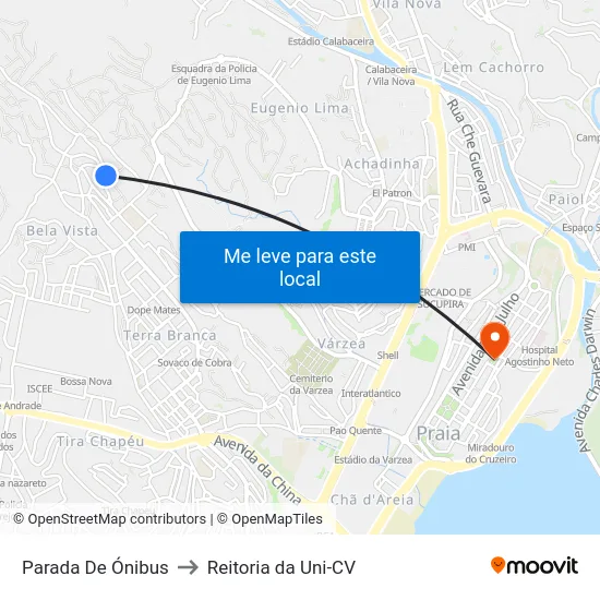Parada De Ónibus to Reitoria da Uni-CV map