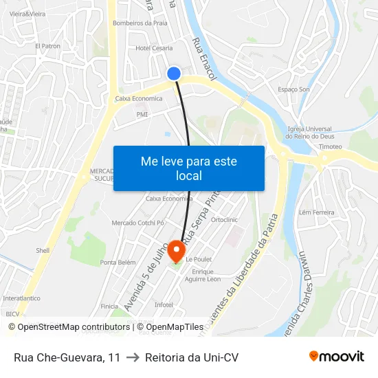 Rua Che-Guevara, 11 to Reitoria da Uni-CV map