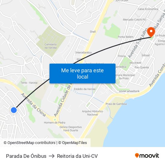 Parada De Ónibus to Reitoria da Uni-CV map