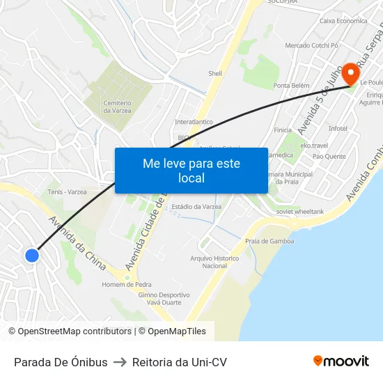 Parada De Ónibus to Reitoria da Uni-CV map
