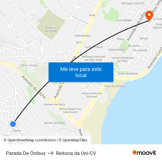 Parada De Ónibus to Reitoria da Uni-CV map