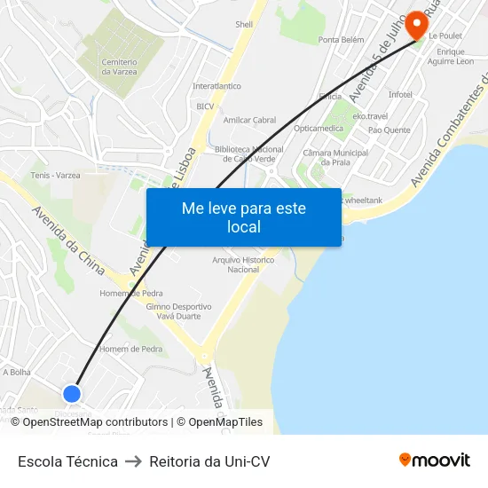 Escola Técnica to Reitoria da Uni-CV map