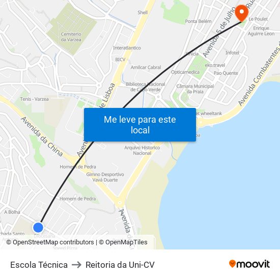 Escola Técnica to Reitoria da Uni-CV map