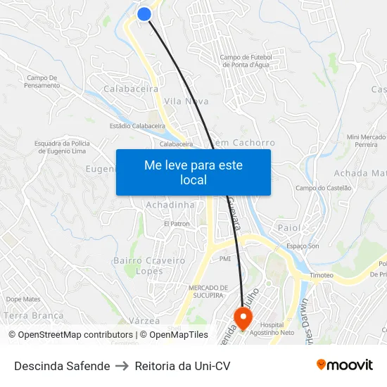 Descinda Safende to Reitoria da Uni-CV map