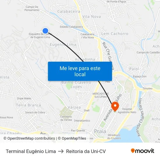 Terminal Eugênio Lima to Reitoria da Uni-CV map