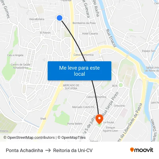 Ponta Achadinha to Reitoria da Uni-CV map