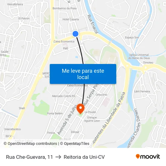 Rua Che-Guevara, 11 to Reitoria da Uni-CV map