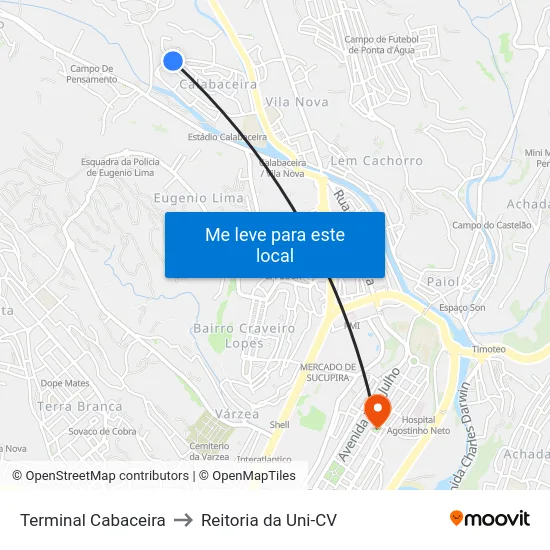 Terminal Cabaceira to Reitoria da Uni-CV map