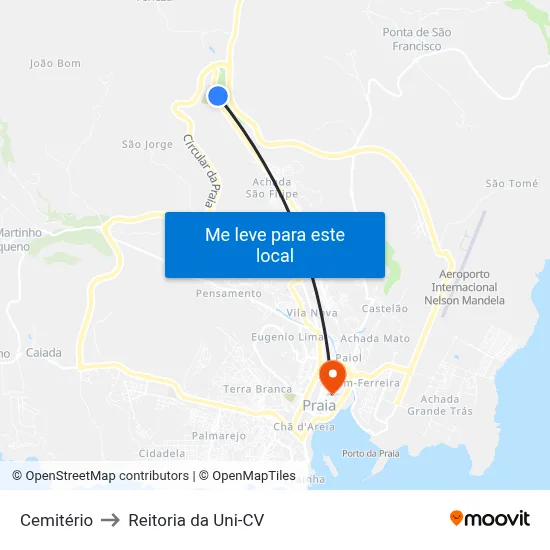 Cemitério to Reitoria da Uni-CV map