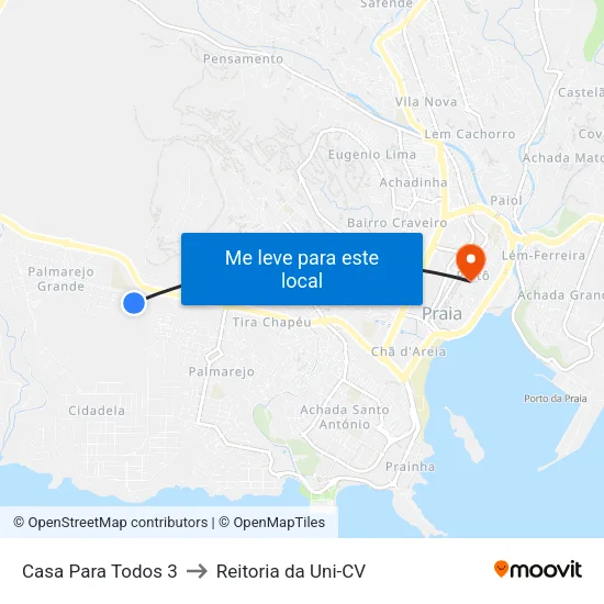 Casa Para Todos 3 to Reitoria da Uni-CV map