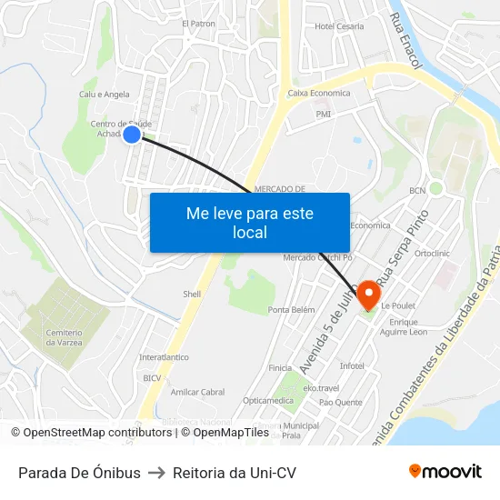 Parada De Ónibus to Reitoria da Uni-CV map