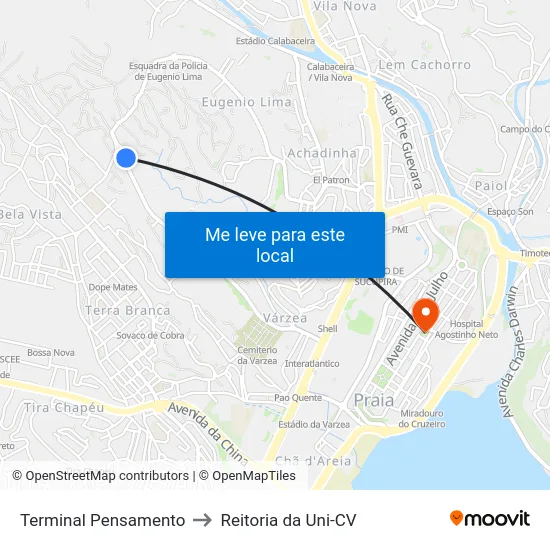Terminal Pensamento to Reitoria da Uni-CV map