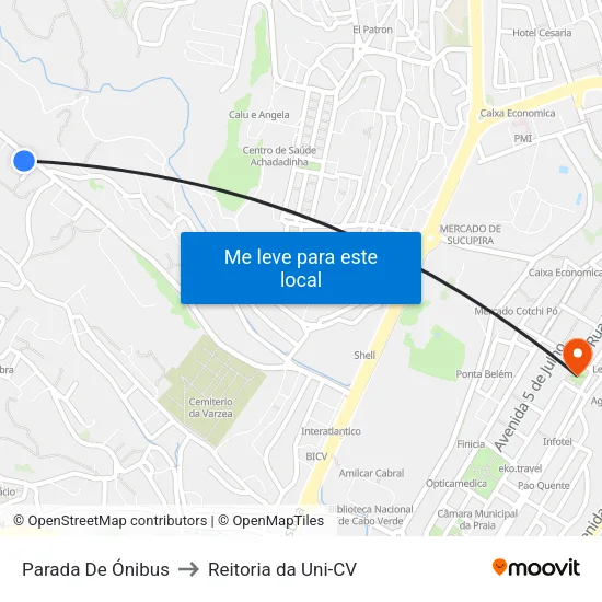 Parada De Ónibus to Reitoria da Uni-CV map