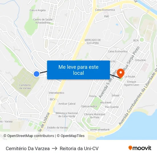 Cemitério Da Varzea to Reitoria da Uni-CV map