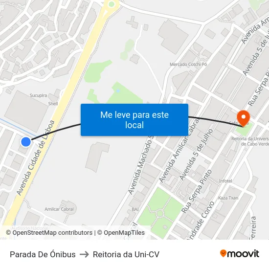 Parada De Ónibus to Reitoria da Uni-CV map