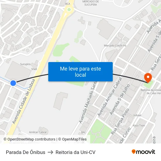 Parada De Ónibus to Reitoria da Uni-CV map