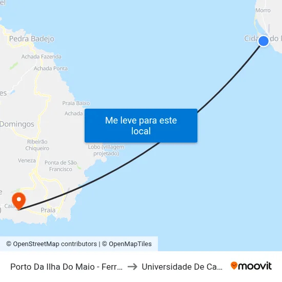 Porto Da Ilha Do Maio - Ferry Terminal to Universidade De Cabo Verde map