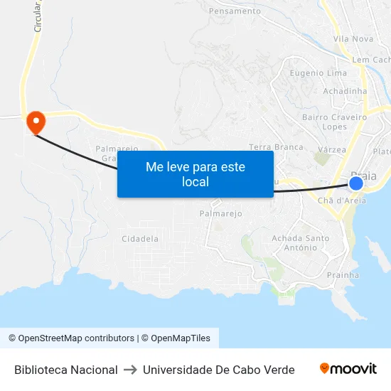 Biblioteca Nacional to Universidade De Cabo Verde map