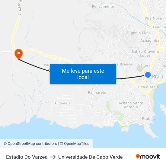 Estadio Do Varzea to Universidade De Cabo Verde map