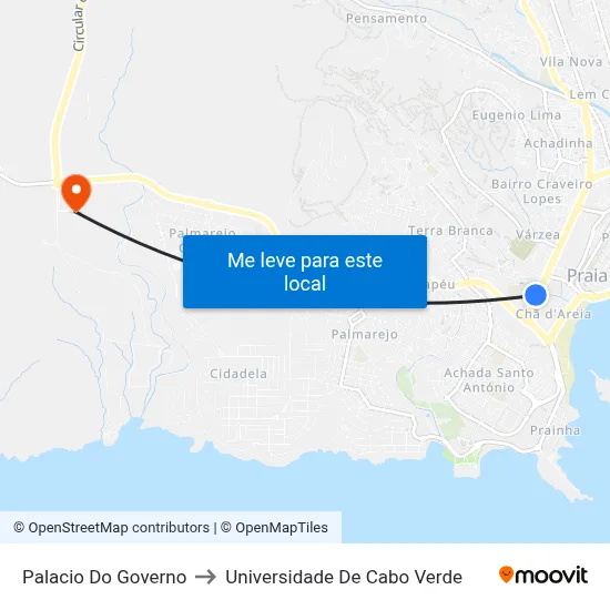 Palacio Do Governo to Universidade De Cabo Verde map