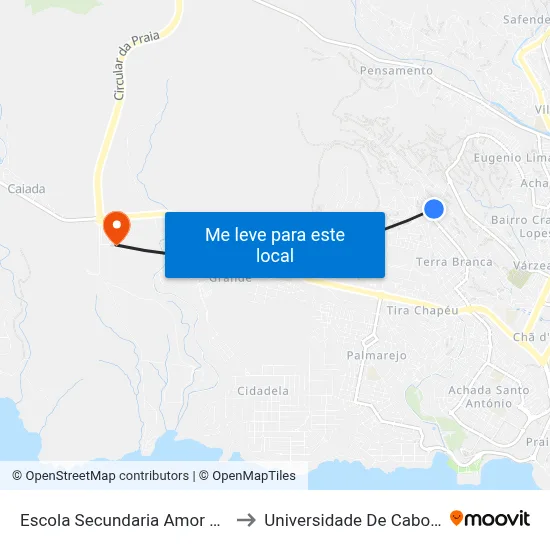 Escola Secundaria Amor De Deus to Universidade De Cabo Verde map
