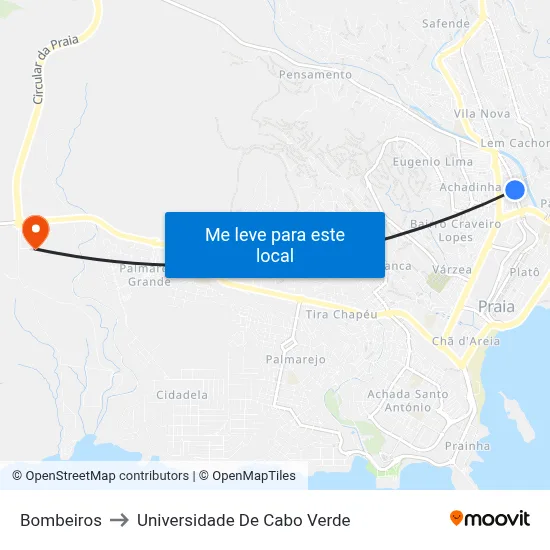 Bombeiros to Universidade De Cabo Verde map
