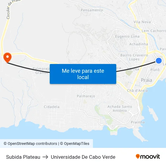 Subida Plateau to Universidade De Cabo Verde map